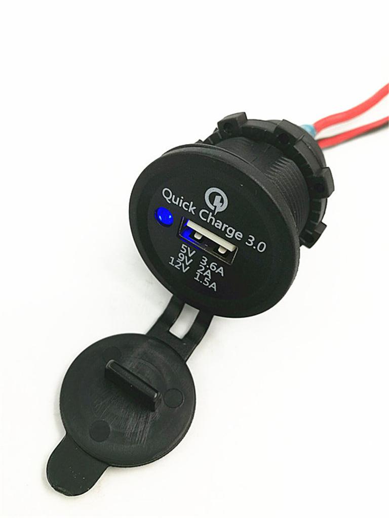 1Set 3.6A USB Motorcycle Quick Charge 3.0 Car Charger Adapter 12V-24V Black