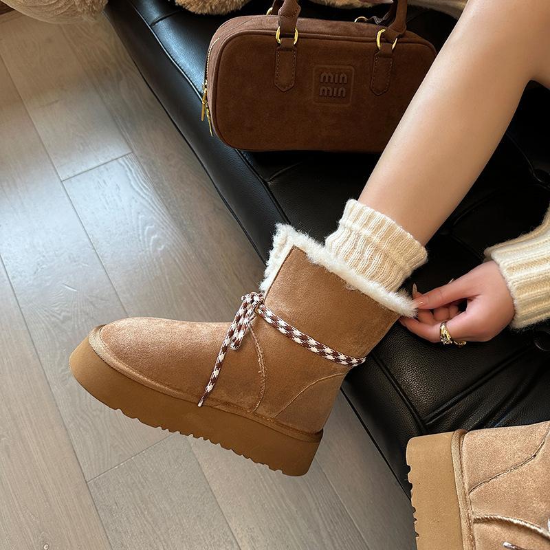 Strap thick-soled heightening snow boots women's fleece warm Northeast large cotton boots fluffy short boots
