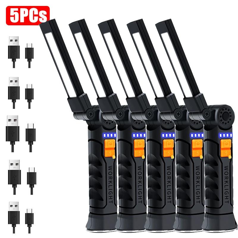 New COB Foldable Flashlight LED Work Light with Hook Magnet USB Rechargeable Torch Portable Camping Fishing Lantern Flash Light