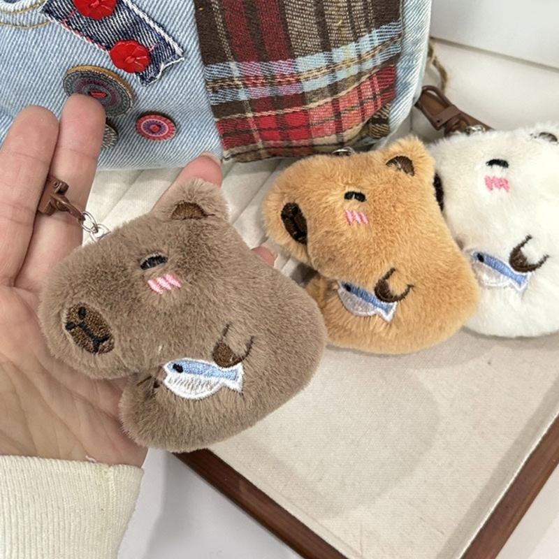 Lovely Capybaras Sturdy Plush Key Holder Accessory with Elegant Color Detachable Costume Pieces for Personalization