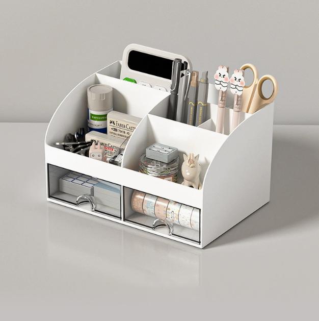 Desktop Transparent Cosmetics Storage Box Desktop Organizer With Drawers Pen Holder Stationary Storage Rack For Office Desks