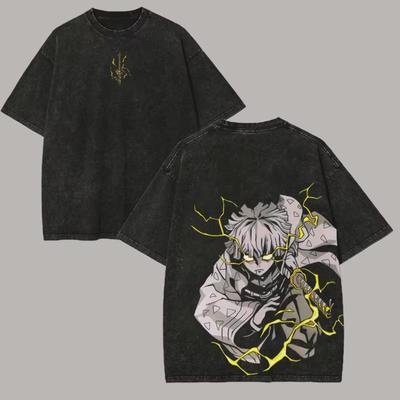 Zenitsu Demon Slayer Γραφικό T-Shirt Κινούμενα Σχέδια Vintage Πλυμένο Oversize T-Shirt Ανδρικά Γυναικεία Ρούχα Βαμβακερό Απαλό Ημι-Λιανικό T-Shirt