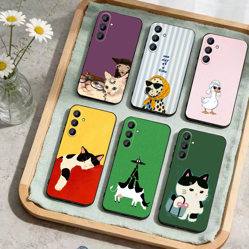 Cute Funny animals Phone Case For Samsung Galaxy A73,A72,A71,A70,A52,A51 Others Soft Black Cover