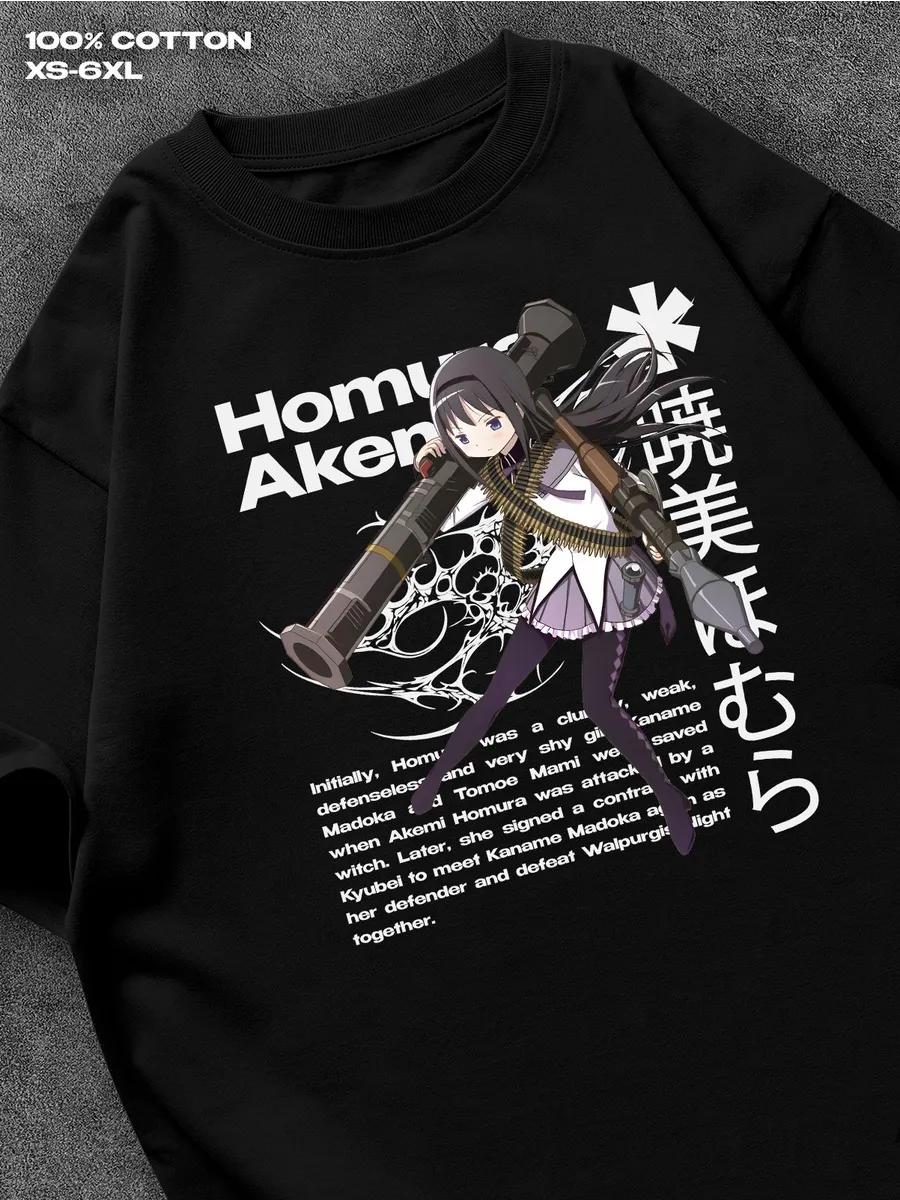 

black T‑shirt Homura Akemi Puella Magi Madoka Magica Mens Tshirt Womens Tshirts with Letters Print Short Sleeves T-Shirt Casual Street Tee Shirt Top XL