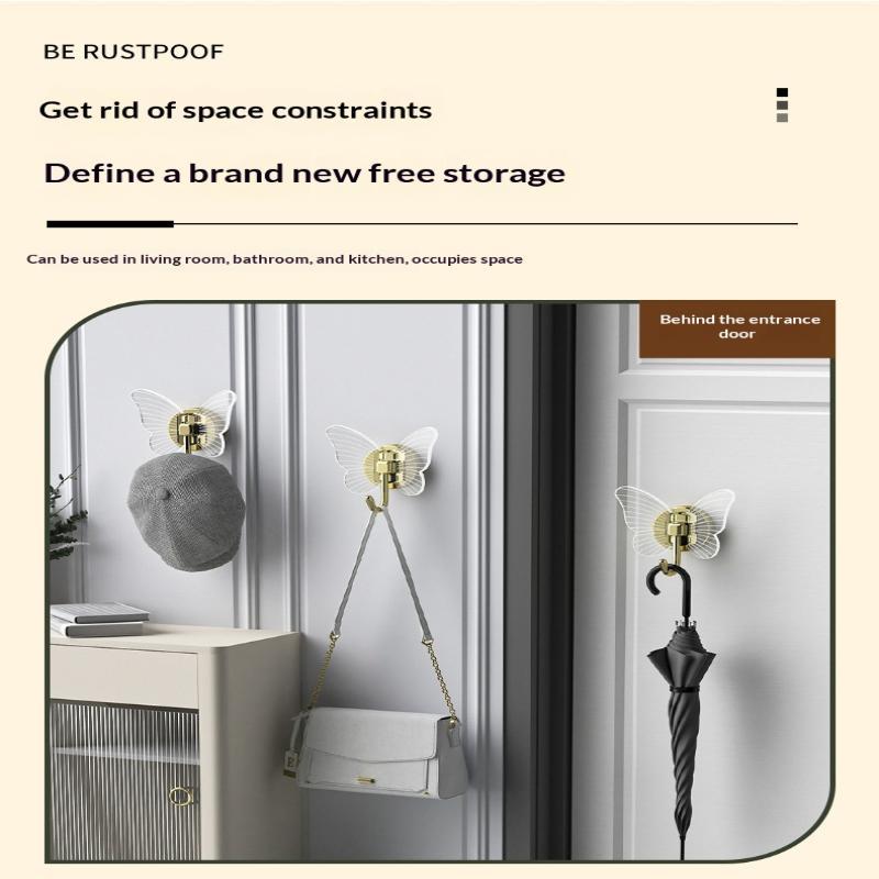 Butterfly Shaped Self Adhesive Wall Hooks No Drill Up To 8KG Load Bearing Hangers for Bathroom Kitchen Coat Towel Hanging