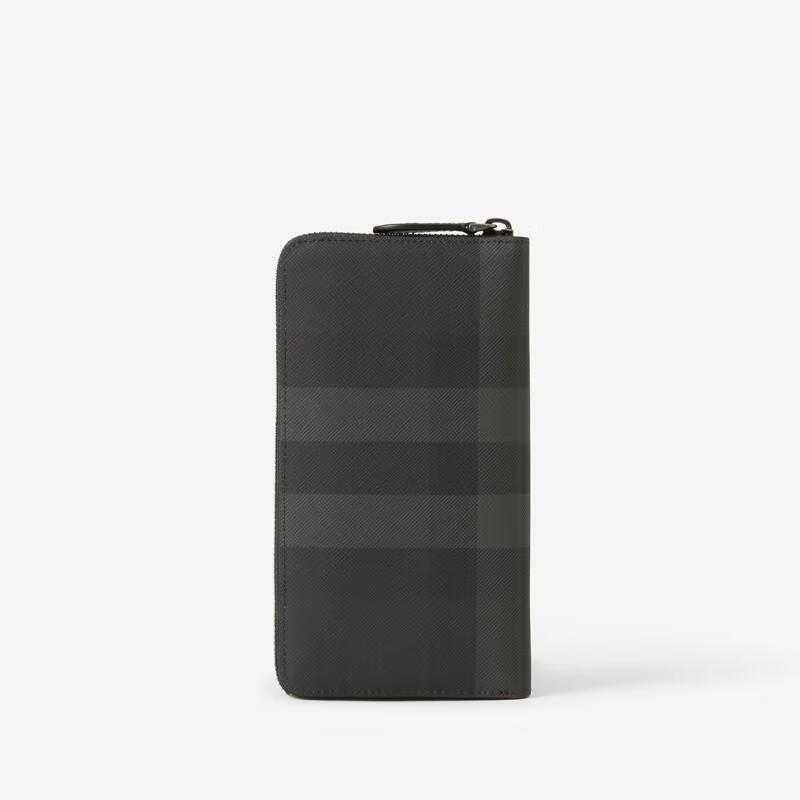 Burberry Checkered Leather Full-Zip Long Wallet