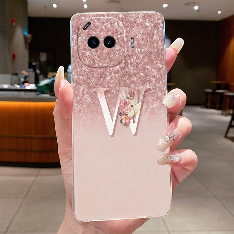 Anti-scratch Phone Case For Vivo iQOO Z11 Turbo Jelly Clear TPU Soft Casing Lucky Initial Letter With Flower Couple Shell