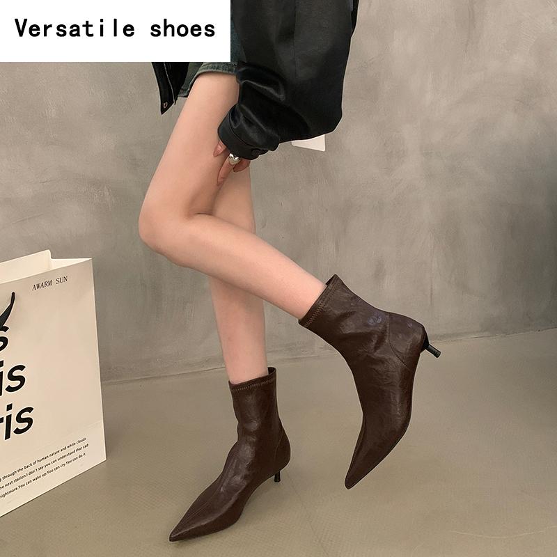Spring Autumn Women Ankle Boots Fashion Pointed Toe Modern Short Booties Designer High Heels Botas De Mujer