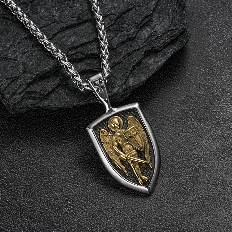 2026 Винтажная Ангел Крест Щит Подвеска Медаль Ожерелье Модные Предметы Личности 60CM