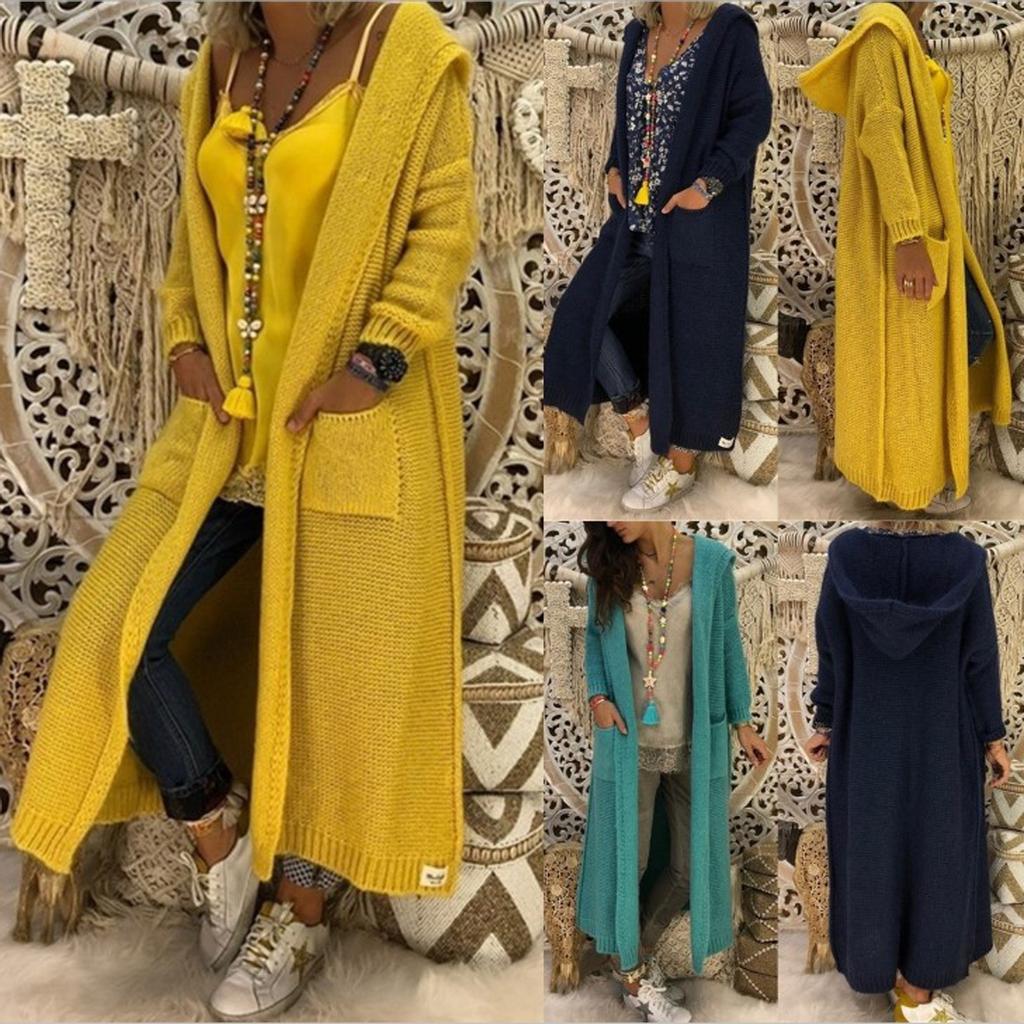 Womens Long Cardigan Sweaters Hooded Knitted Oversized Sweater Coat