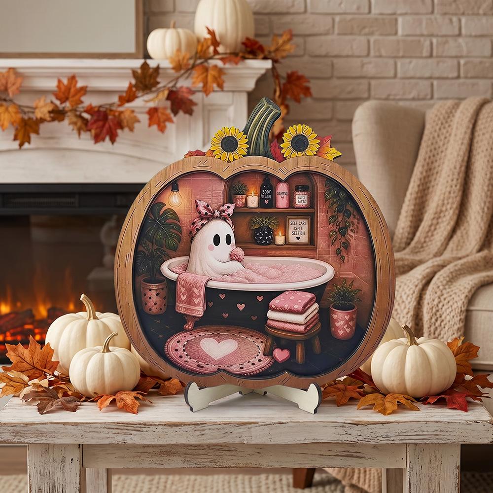 Halloween Pumpkin House-shaped Wooden Decorative Item, Creating A Warm and Cozy Home Scene Atmosphere, A Home Decoration Item, Handicraft Item