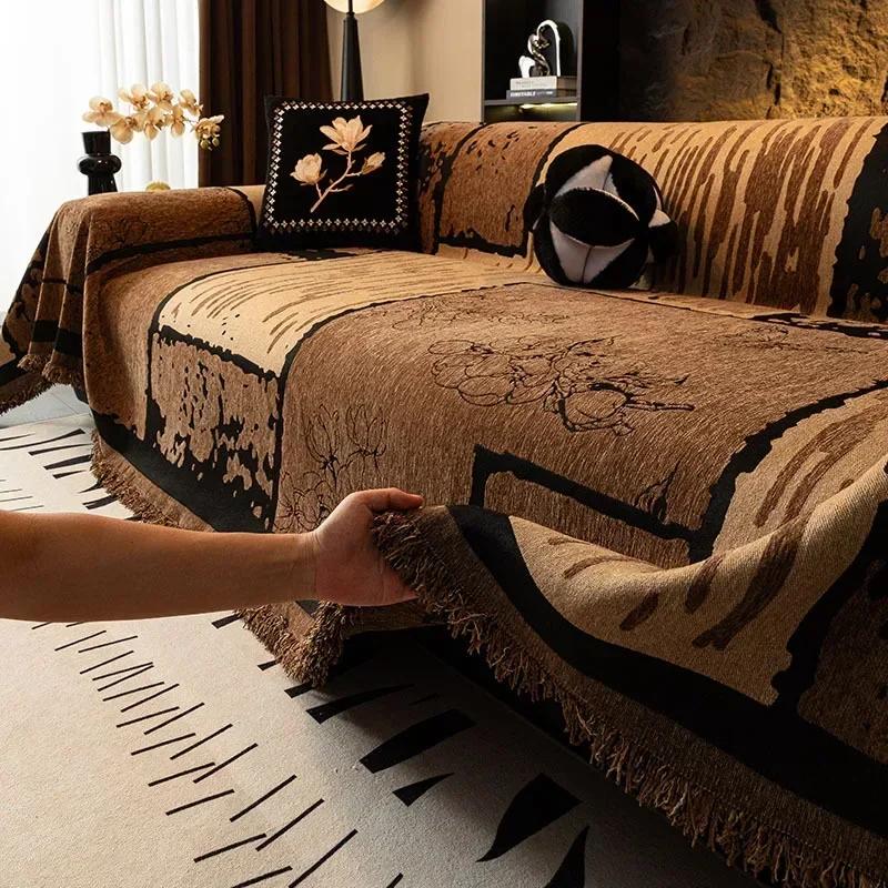 Chenier Vintage Sofa Cover Cloth Anti Cat Scratch Anti Slip Backrest Towel A Whole Fully Enclosed Dust Couch Cover Cloth 3 Seat