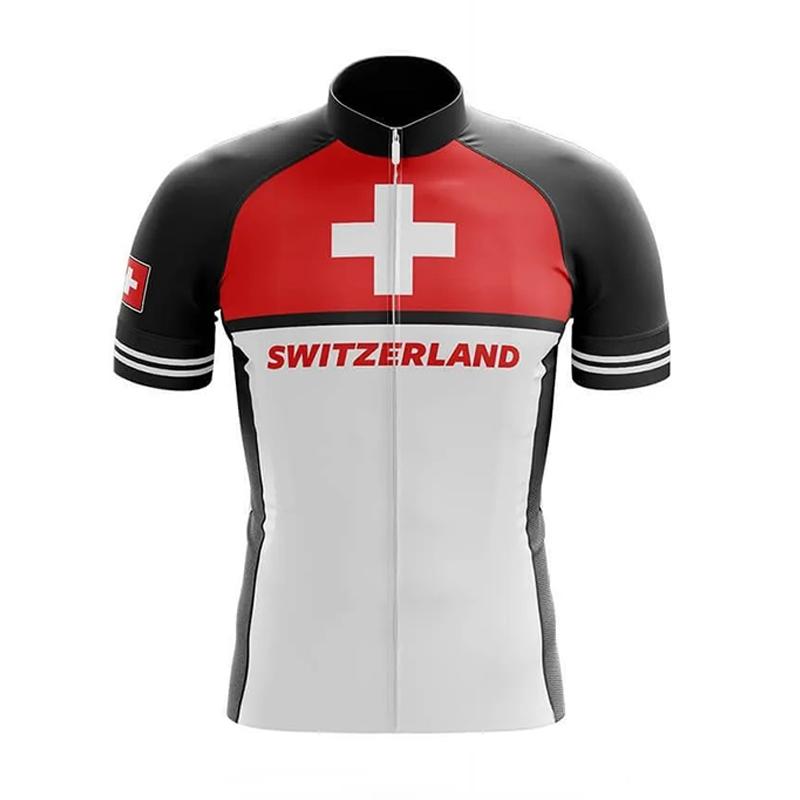 Set Maglia da Ciclismo Rossa Svizzera per Uomo, Tuta Sportiva Degradé per Mountain Bike, Abbigliamento Sportivo Estivo, 2026