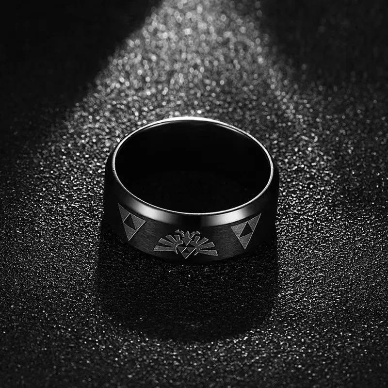 Mode Anime Triforce Dreieck Symbol Bandring für Männer Frauen Edelstahl Fingerringe Cosplay Party Schmuck Geschenke