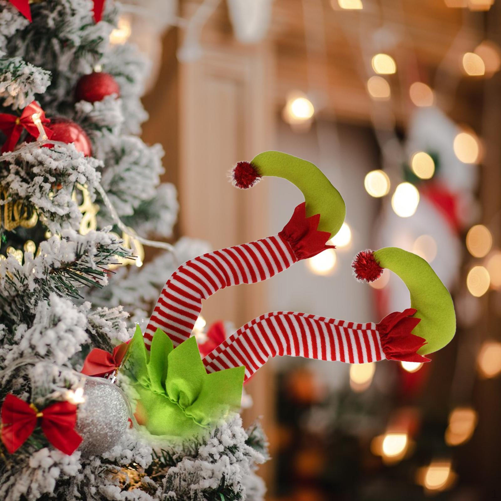 

Christmas Elf Legs Stuffed Leg Funny Stuck Tree Topper Cute Xmas Pendant with Fixed Wire for