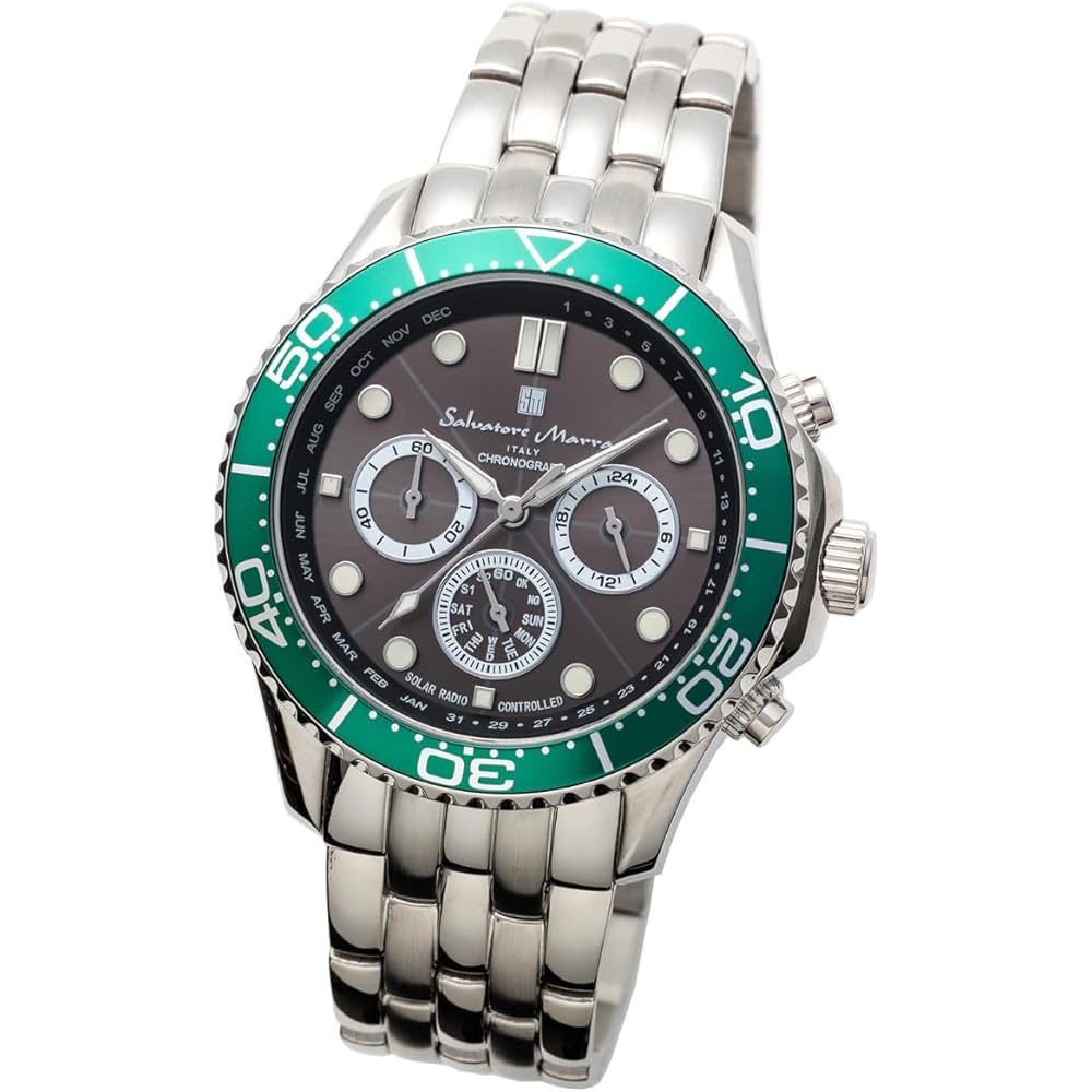 Salvatore Marra Men's Analog Quartz Watch Silver Green Waterproof Business Style with Cross
