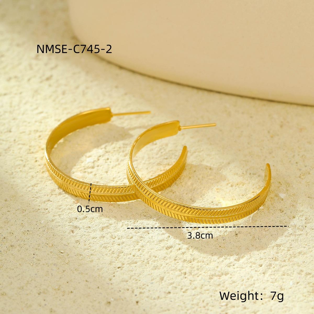GEMCHIC Women s Stainless Steel 18K Gold Plated C-Shape Geometric Texture Hoop Earrings