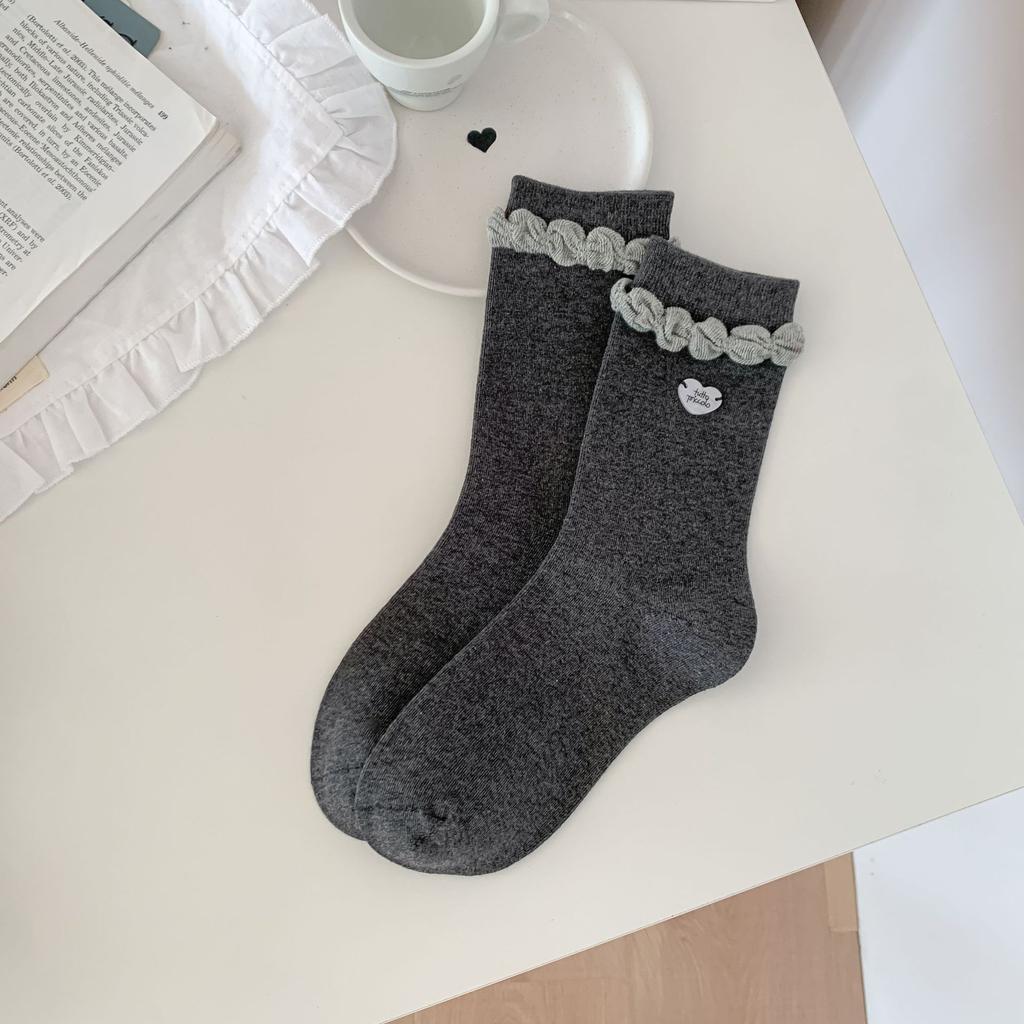 Ladies Spring and Autumn Love Button Accessories Embroidery Lace In Tube Socks