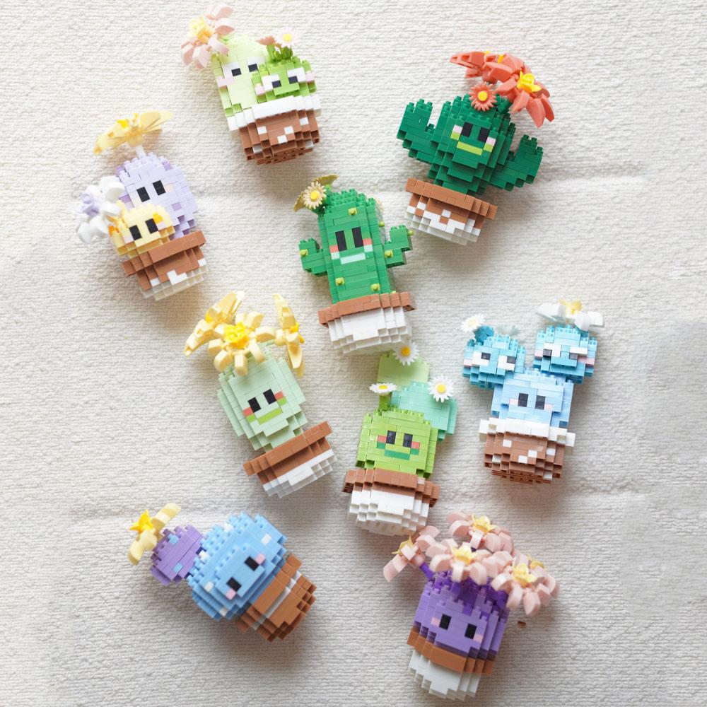 Idea Funny Cartoon Figures Micro Diamond Building Block Cactus Nanobricks Potted Plant Construction Educational Toys For Gifts