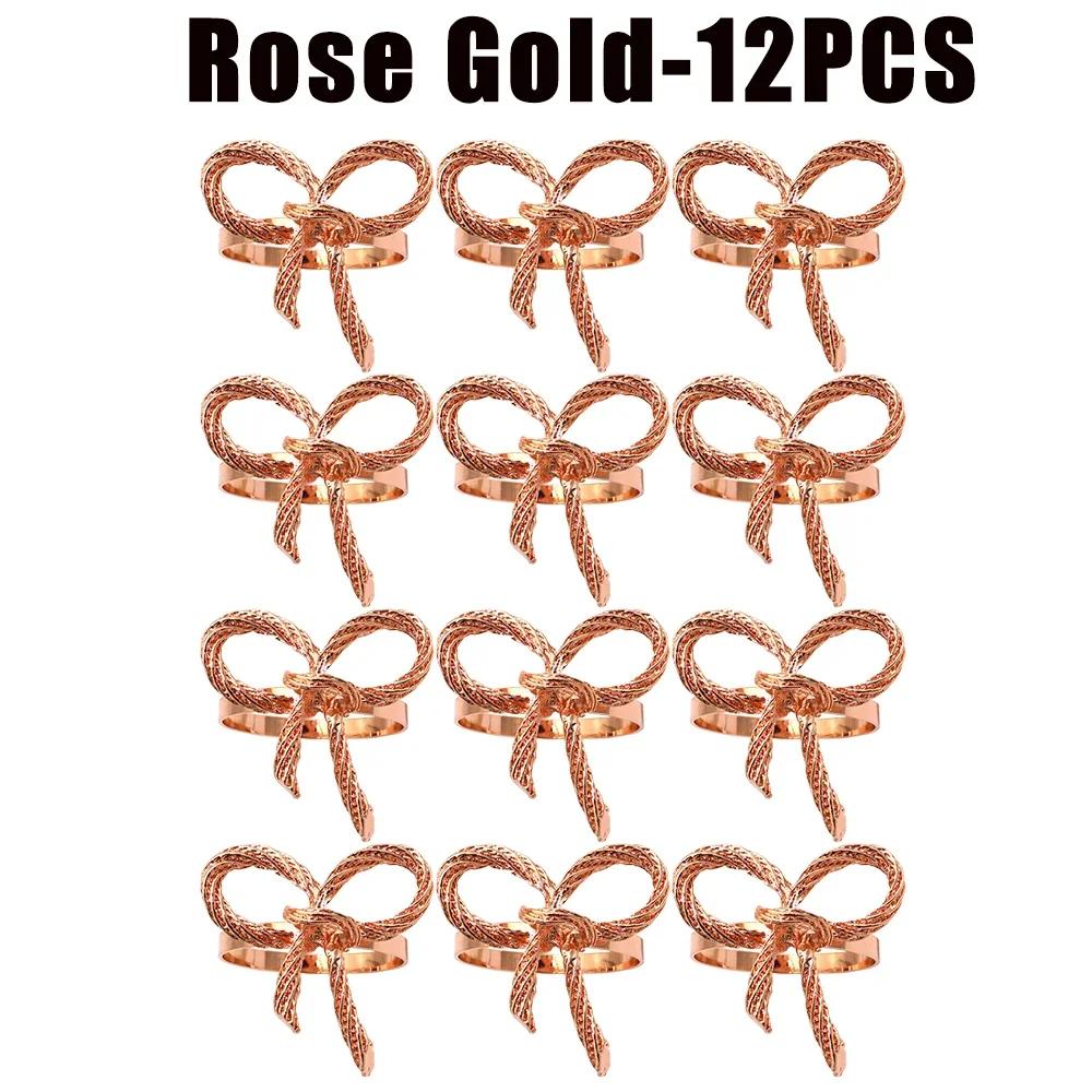 Shiny Metal Bow Napkin Ring Holder Elegant Table Setting Alloy Decor Reusable for Wedding Banquet Dinner Parties