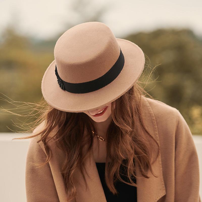 New autumn and winter flat hat retro wool felt hat temperament fashion style top hat