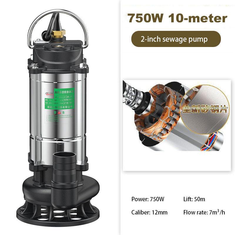 Pompe d'évacuation et d'irrigation 220V, auto-amorçante, pour eaux usées, pompe submersible en acier inoxydable pour l'agriculture et le jardinage