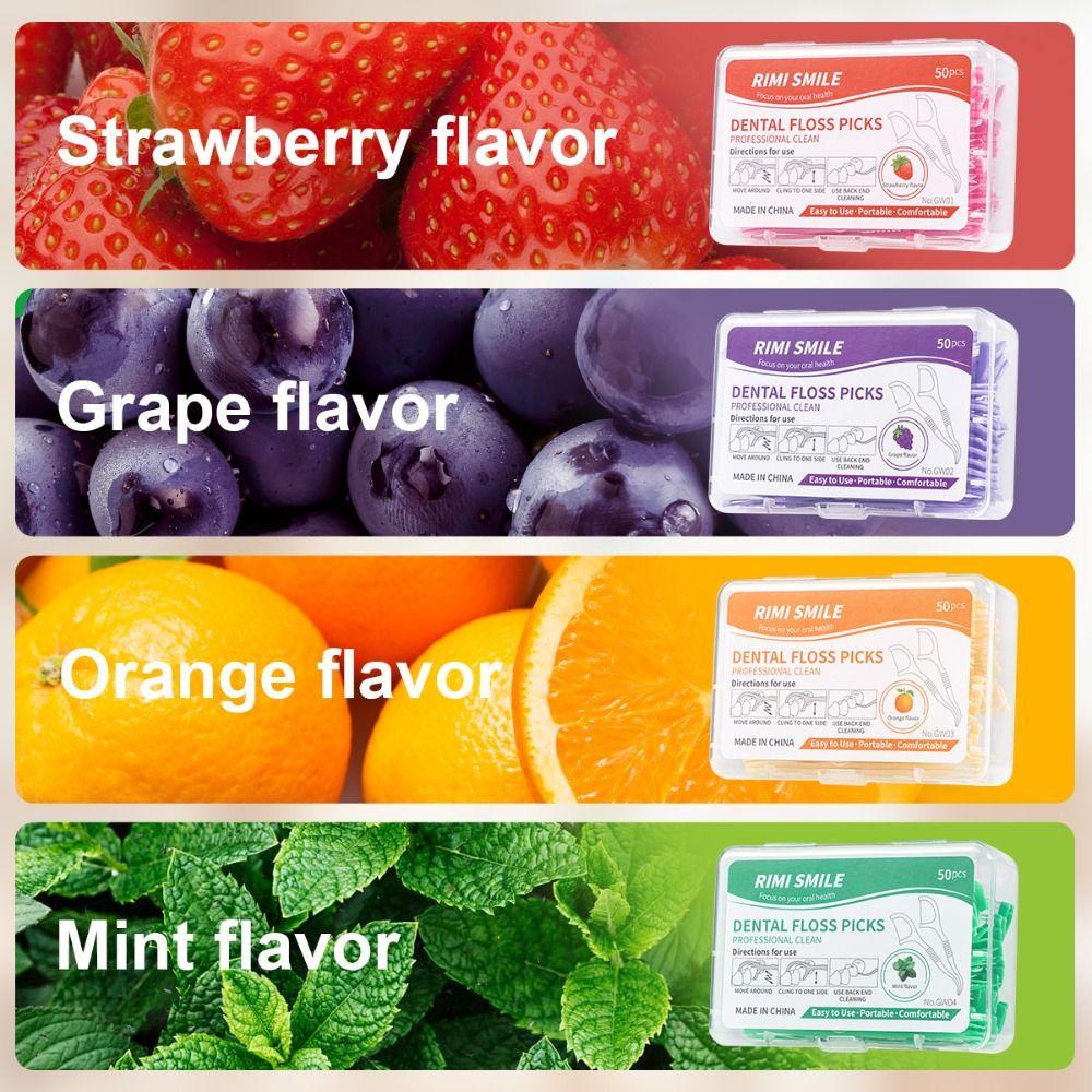 Portable Dental Floss Stick 50 Sticks/Box Teeth Cleaning Tool Fruit Flavored Floss  Oral Care