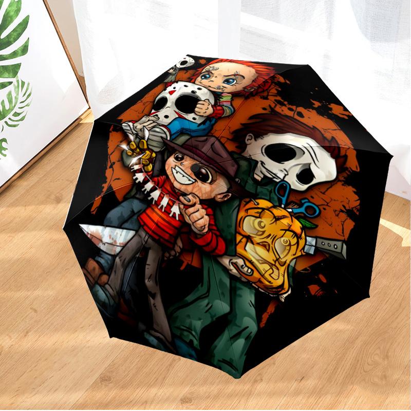 Horror Movie Characters Umbrella Folding umbrella, automatic umbrella 8-Frame for Travel, camping Use Gift for Halloween Christmas