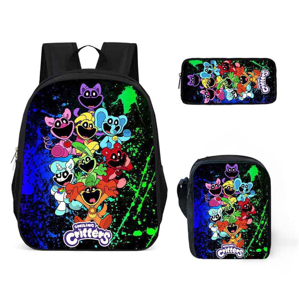 Lachende Critters Schultasche Dreiteiliges Set Cartoon Rucksack Umhängetasche Federmäppchen Lachende Critters