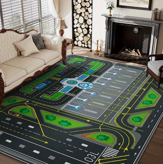 

Airport Themed Game Room Floor Mat with Runway and Living Room, Bedroom Entrance Carpet Empty Decoration Floor Mat Decoration 40x60cm