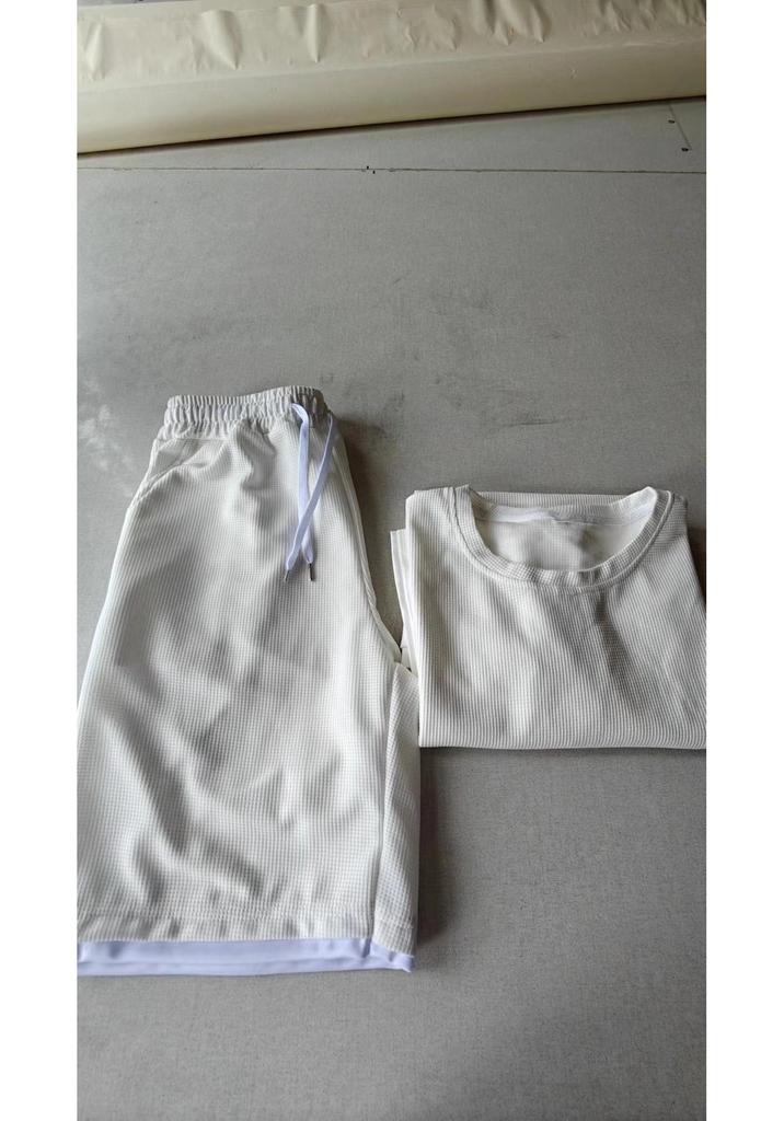Trendy Summer Waffle T-Shirt & Shorts Set - Youthful, Handsome Sportswear