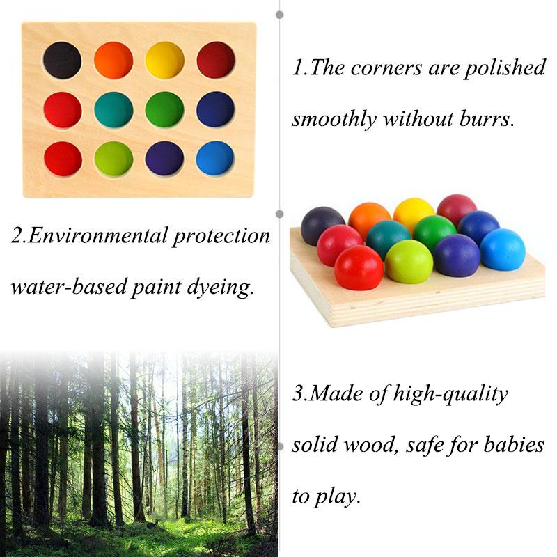 Montessori Sorting Board Puzzle Game Solid Wood Rainbow/Macaron Color Tray Villain Bead Color Cognition Matching Educational Toy