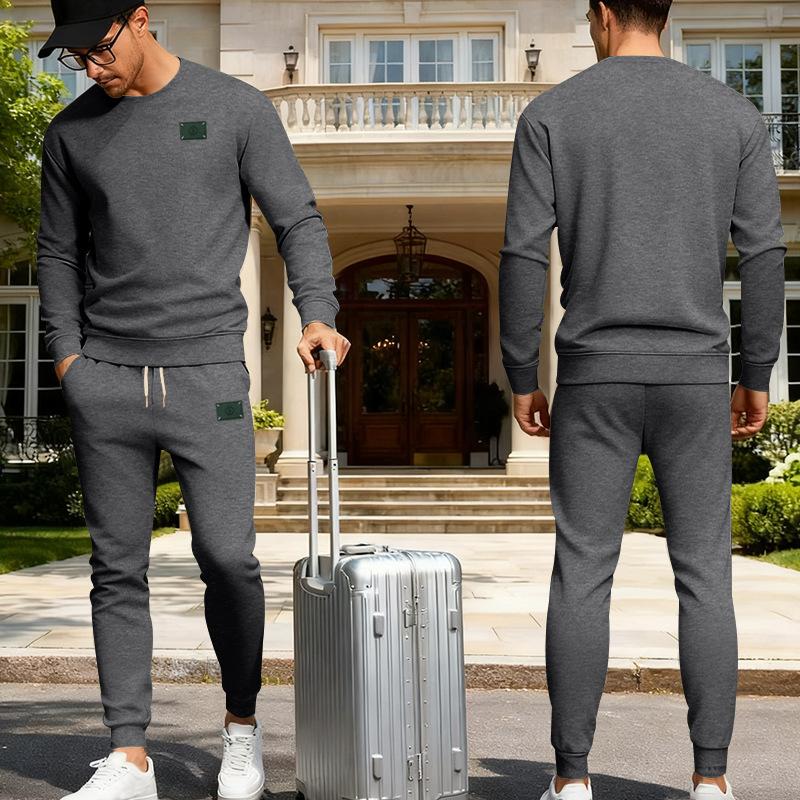 Autumn/Winter Heavyweight Men's Oversized Fleece-Lined Casual Sports Crewneck Sweatshirt Set