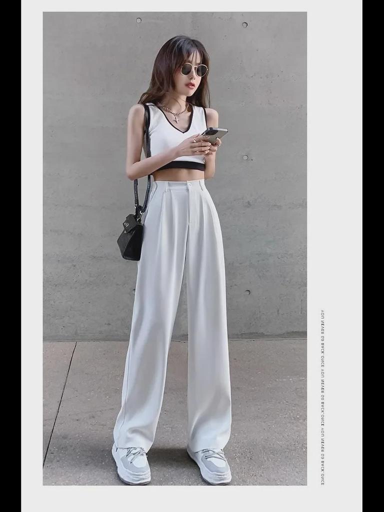 Plus-Size Loose Black Wide-Leg Drape Summer Trousers for Pear-Shaped Women