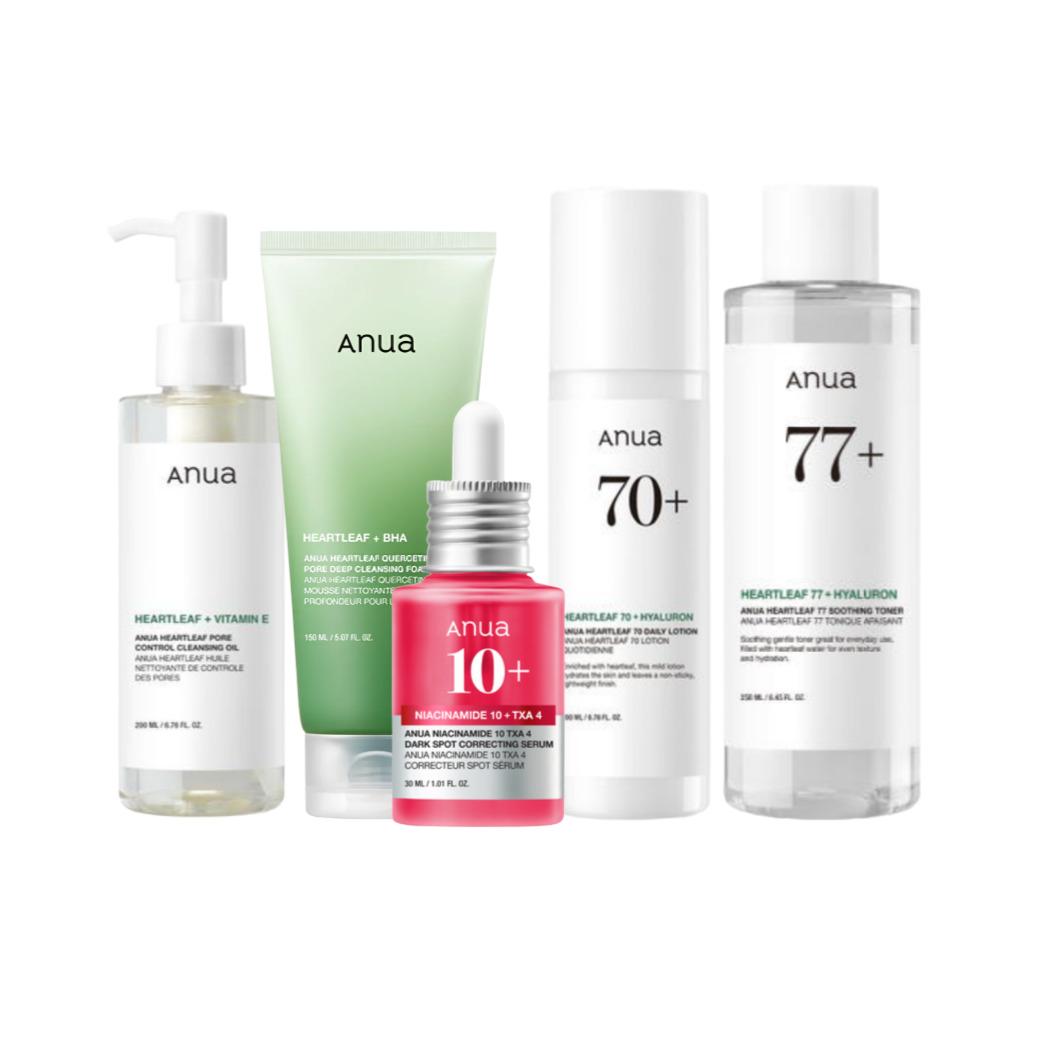 

ANUA Heartleaf 5-Step Skincare Set – Deep Cleansing, Soothing & Brightening Full Routine Kit (5 Items)
