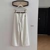 Women's Yuppie White Wide-Leg Pants - Straight Casual Autumn Trousers, Style 9727