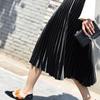 Women Long Skirt Japan Metallic Satin Organ Pleated Skirt A Line Skirt High Elastic Waist Mid-length