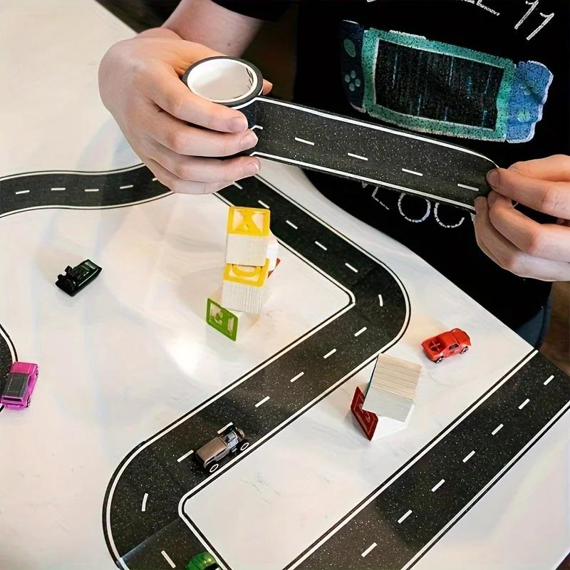 Reusable Black Car Road Sticker Road Tape Train Track Stick For Floors Walls Quick Cleanup Race Car Party Decorations Accessory
