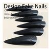 Nail Tips Black Long False Nails Gal Korean Cute Mine Type Handmade Black Simple Kogal Almond (Black 2, Long)