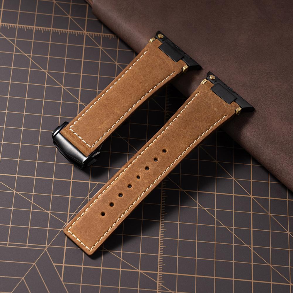Leather Strap for Apple Watch Ultra 3 2 49mm Series 11 10 46mm Business Men Band for iWatch 9 8 7 45mm 6 5 4 Se 3 44mm Bracelet