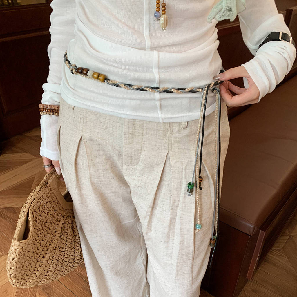 Bohemian Color Block Beaded Waist Belt For Women With Auto Buckle Summer