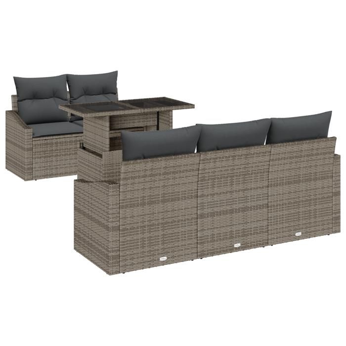 VidaXL Ensemble de canapé de jardin 6 pièces avec coussins gris en rotin poly 3348915