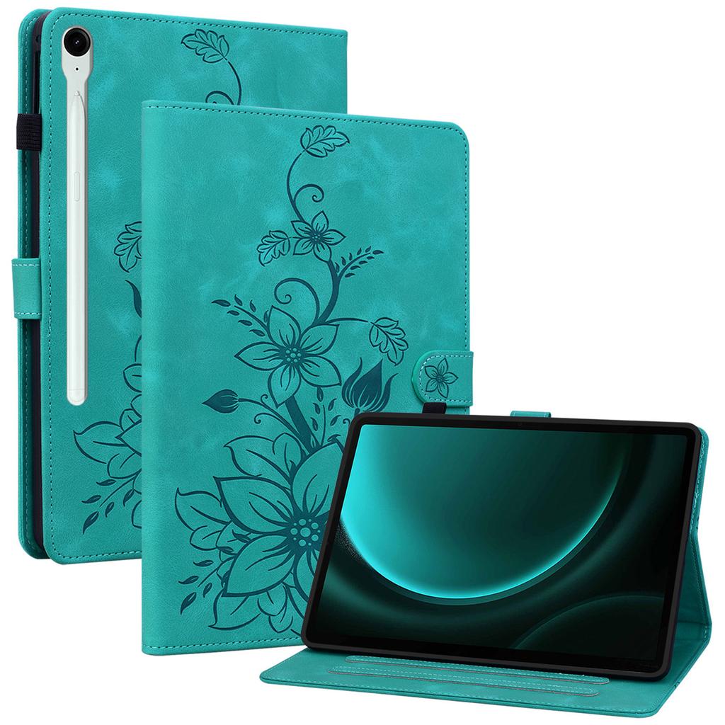 For Samsung Galaxy Tab S10 FE/S9 FE Leather Case Lily Flower Pattern Stand Protective Tablet Cover