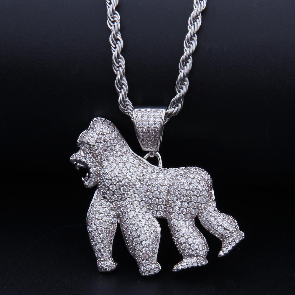 Hip Hop King Kong Roaring Gorilla Zircon Pendant Walking Gorilla 14K Gold Plated Jewelry