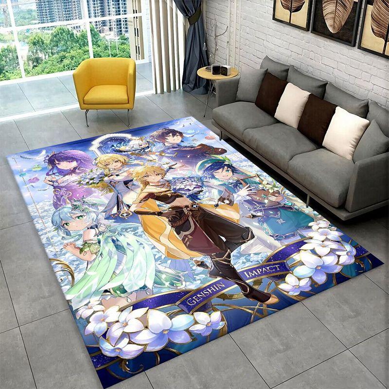 New Genshin Impact Cartoon Game Carpet Rug for Bedroom Living Room Sofa Playroom Doormat Home Decor,Kid Area Rug Non-slip gift