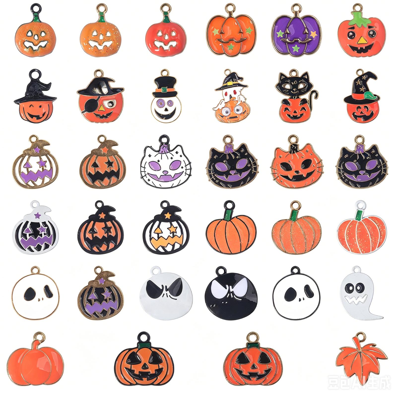 34 Pcs Halloween Alloy for DIY Jewelry Making - and Pumpkin Theme Pendants, Earrings, Bracelets, Necklace Supplies One Size