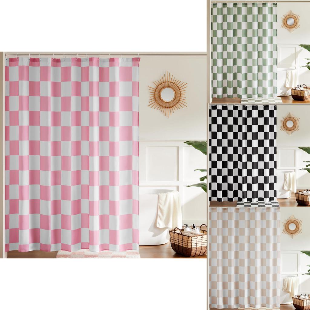 72x72inch Retro Checkerboard Pattern Waterproof Shower Curtain For Bathroom Privacy