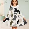 Girls Off White Printed Long Sleeve Fur Collar Bow A Line Flared Dress