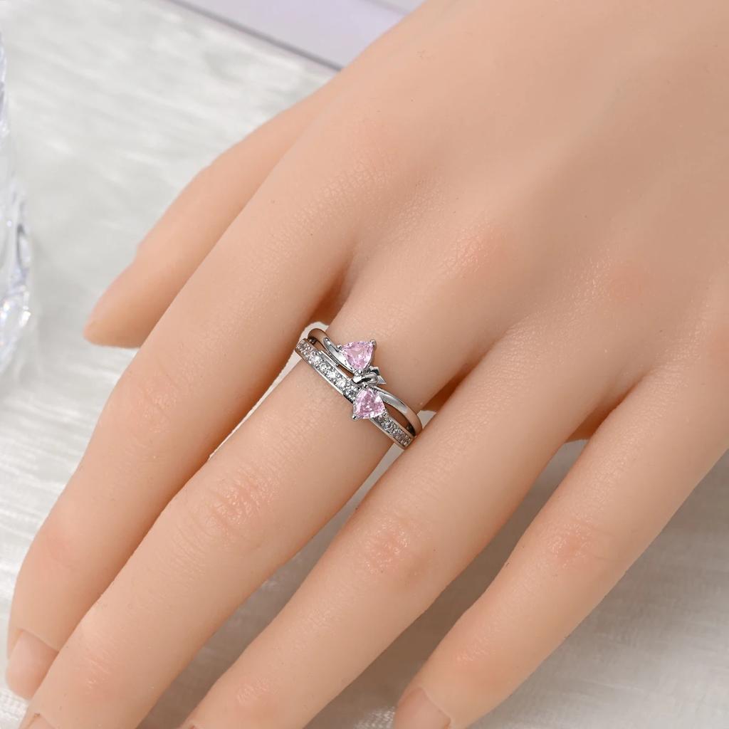 Authentic Copper Metal Metal Valentine's Day Rings Sweet Pink Zircon Princess Bows Designed For Women Ring Romantic High Quality Fine High Quality