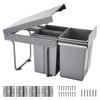 VEVOR Lixeira Extraível para Armários de Cozinha, 20+10+10L Lixeira Dupla para Lixo e Reciclagem Debaixo da Pia, Recipiente de Lixo Montado por Baixo